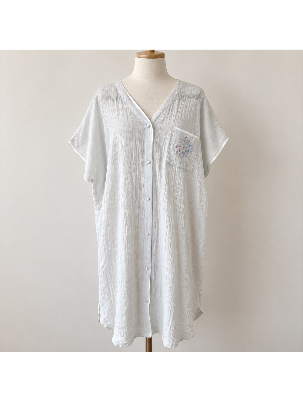 Vintage Adonna Nightgown Womens XL White Cotton Embroidered Floral Button Front